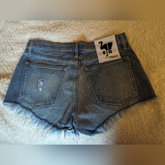 NWT Sandrine Rose x Free People - Frayed denim shorts neon orange zip, size 28 - Picture 4 of 6